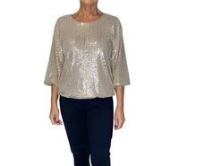 Plain Black  Round Sparkly Sequin Bubble Hem Top