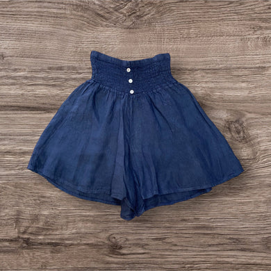 Plain Shirred Waist Wide Leg Linen Shorts (2 Colours)