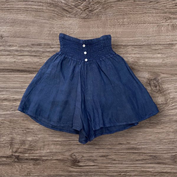 Plain Shirred Waist Wide Leg Linen Shorts (2 Colours)