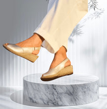 Rieker 62462-90 Pale Gold Metallic Peep Toe Low Wedge Sandals