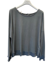 D.E.C.K By Decollage 723606 Plain Stretchy Long Sleeved Satin Trim Top (6 Colours)