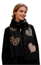 Libby Leopard And Zebra Large Hearts Scarf (5 Colours)