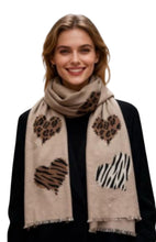 Libby Leopard And Zebra Large Hearts Scarf (5 Colours)