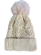 Cable Knit Plain Pom Pom Hat With Fleece Lining (7 Colours)