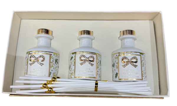 White Snowdrop Set Of Three Diffusers Set