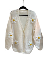 Cream Daisy Design Button Front Cardigan
