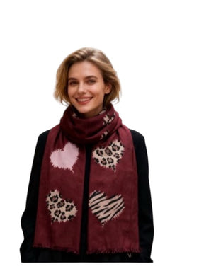 Libby Leopard And Zebra Large Hearts Scarf (2 Colours)