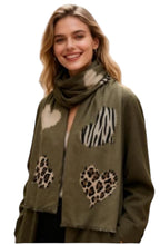 Libby Leopard And Zebra Large Hearts Scarf (5 Colours)