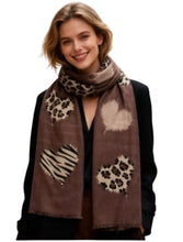 Libby Leopard And Zebra Large Hearts Scarf (5 Colours)