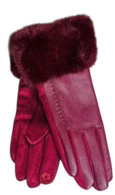 Stretchy Pleather Gloves With Faux Fur Collar (6 Colours)