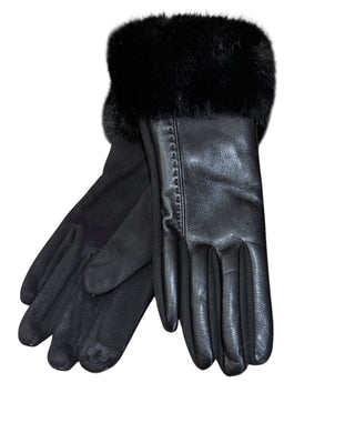 Stretchy Pleather Gloves With Faux Fur Collar (3 Colours)