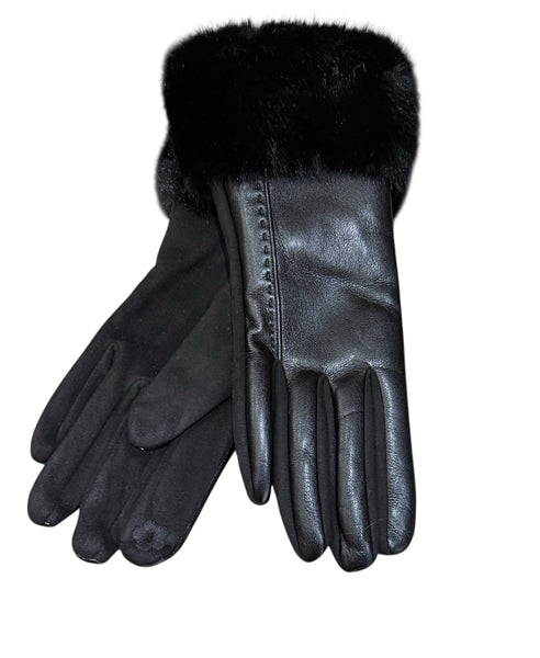 Stretchy Pleather Gloves With Faux Fur Collar (3 Colours)