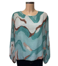 Marble Effect Multi Print Round Neck Bubble Hem Blouse (2 Colours)