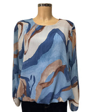 Marble Effect Multi Print Round Neck Bubble Hem Blouse (2 Colours)