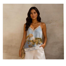Sally Satin Cami Style Watercolour Landscape Print Top (6 Colours)