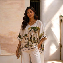 Sarah Satin Landscape Watercolour Print Round Neck Top (5 Colours)