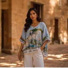 Sarah Satin Landscape Watercolour Print Round Neck Top (5 Colours)
