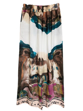 Saffron Satin Landscape Watercolour Print  Wide Leg Trousers (5 Colours)