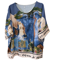 Sarah Satin Landscape Watercolour Print Round Neck Top (5 Colours)