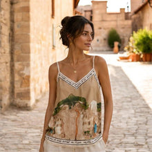 Sally Satin Cami Style Watercolour Landscape Print Top (8 Colours)