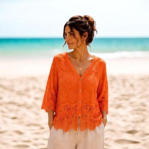 Emma Plain Flower Design Crochet ButtonTop (5 Colours)