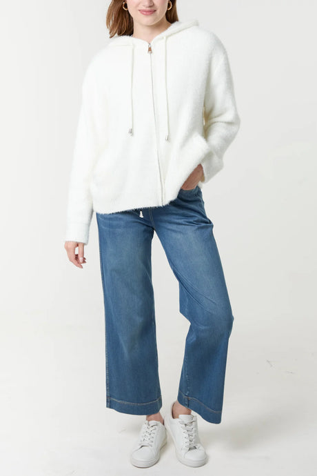 Cozy Textured Knit Zip Up Front Hoodie With Pockets (2 Colours)