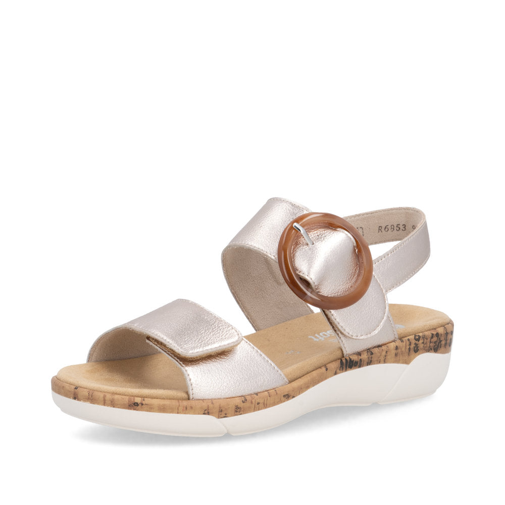 Remonte R6853-93 Rose Gold Metallic Leather Low Wedge Sandals