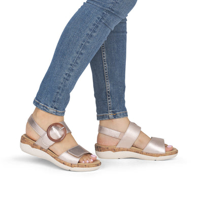 Remonte R6853-93 Rose Gold Metallic Leather Low Wedge Sandals