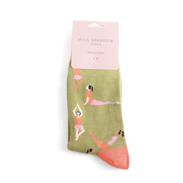 Miss Sparrow Yoga Poses Bamboo Socks (3 Colours)