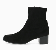 Caprice 25316-41 Black Stretch Suede Low Block Heeled Ankle Boots