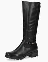 Caprice 25612-41 Black Leather Long Boots With Black Chain Detail