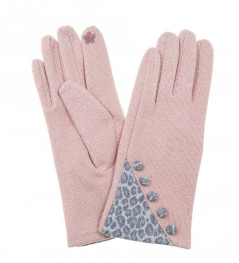 Park Lane G64 Soft Gloves With Leopard Print And Button Detail (2 Colours)