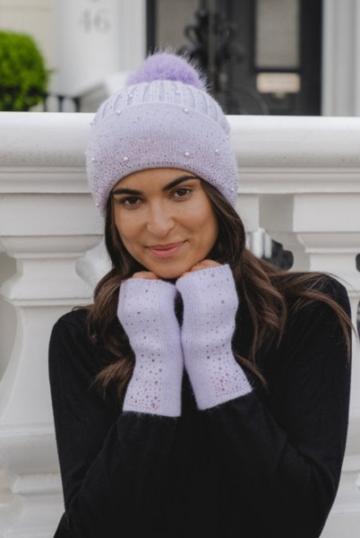 Park Lane HAT14 Ribbed Knitted Bobble Hat With Matching Scattered Gem Detail (2 Colours)