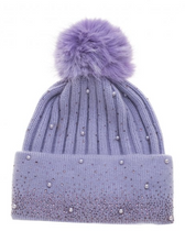 Park Lane HAT14 Ribbed Knitted Bobble Hat With Matching Scattered Gem Detail (2 Colours)