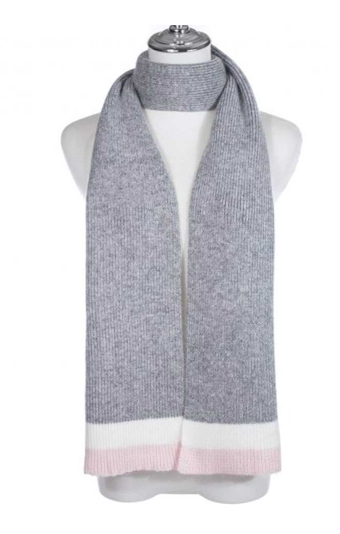 Park Lane SC956 Grey White and Pink Knitted Striped Scarf