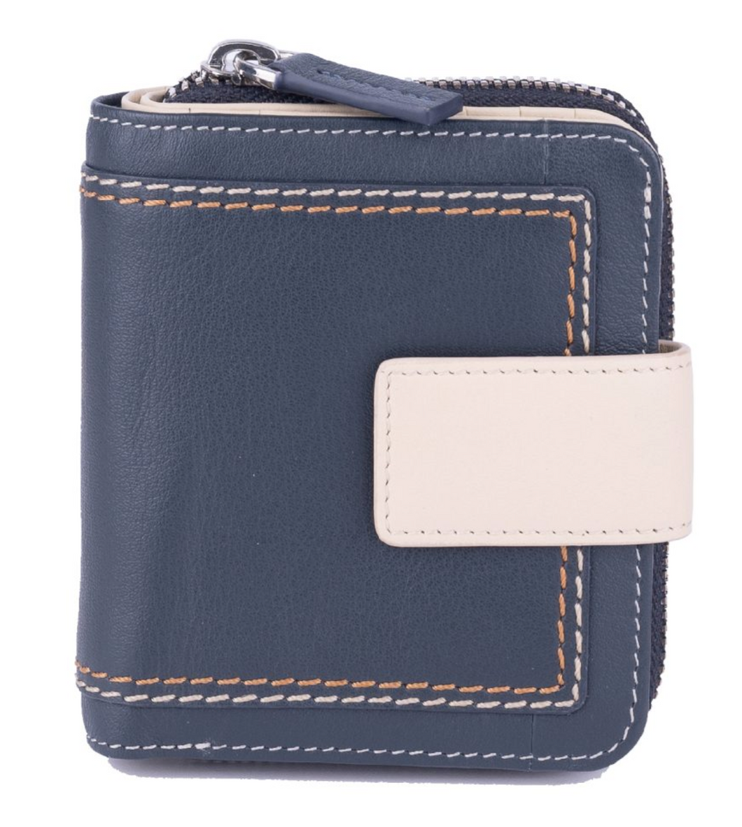 Two Tone Navy And Cream Leather Small Wallet Purse
