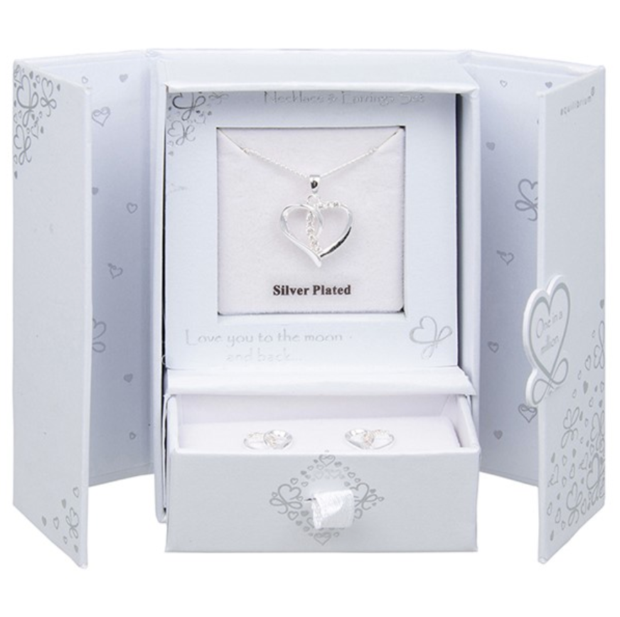 Silver Plated Eternal Love Heart Necklace And Earrings Gift Set