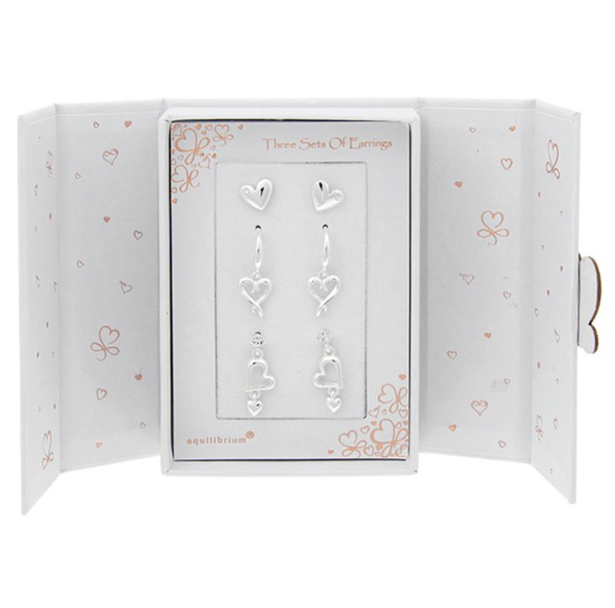 Three Silver Plated Heart Earrings Gift Set