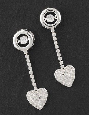 Silver Plated Dimante Heart Drop Earrings