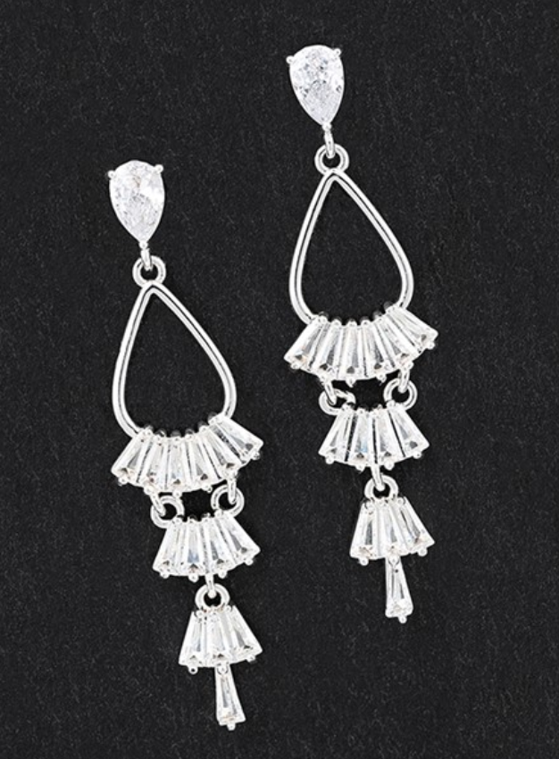 Silver Plated Tiered Crystal Drop Earrings