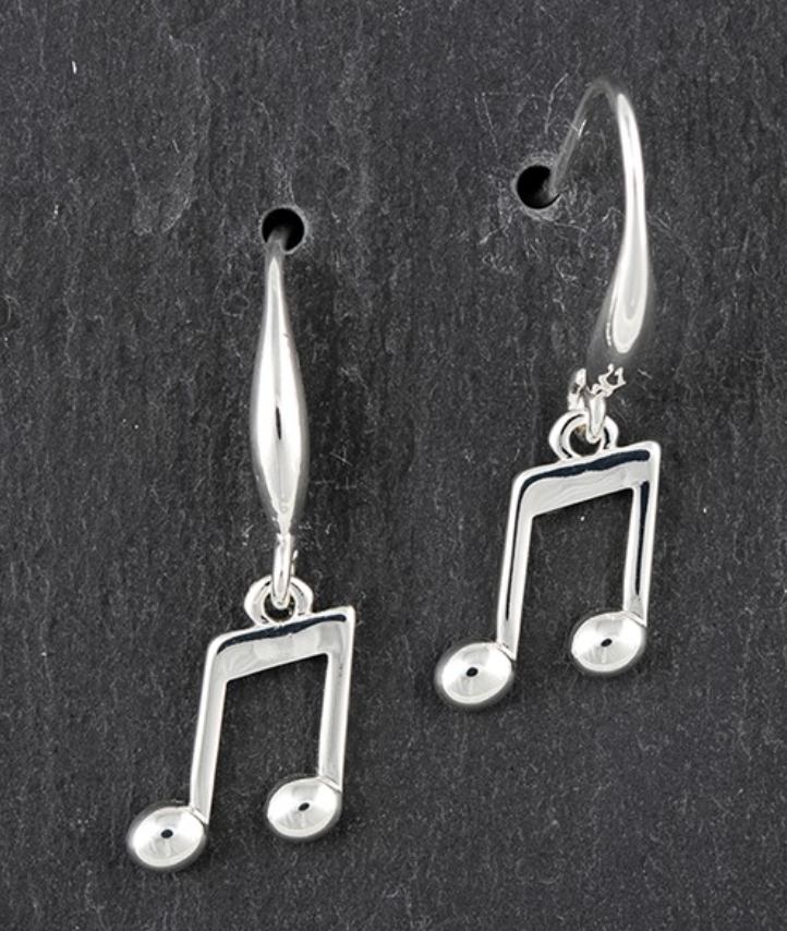 Silver Plated Music Note Drop Earrings