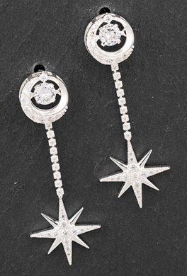 Silver Plated Moving Crystal Star Drop Earrings