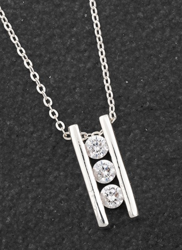 Silver Plated Framed Trio Diamond Necklace