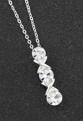Silver Plated Drop Kiss Effect Diamanté Pendant Necklace