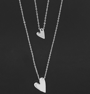 Silver Plated Double Chain Hanging Heart Necklace