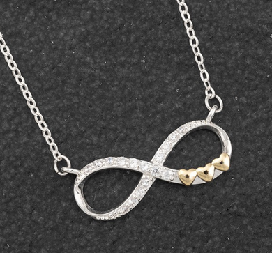 Two Tone Silver Plated Diamante Eternal Necklace With Plated Gold Heart Detail