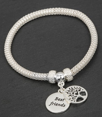 Silver Plated Best Friends Tree Of Life Stretchy Bracelet