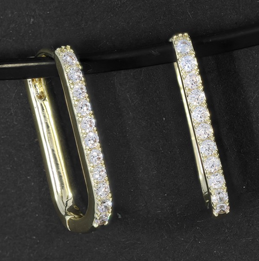 Sparkle Lozenge Gold Plated Diamante Hoop Earrings