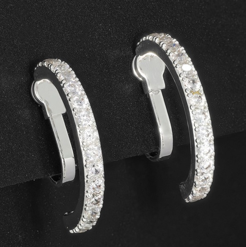 Silver Plated Diamante Sparkle Hoop Clip On Earrings