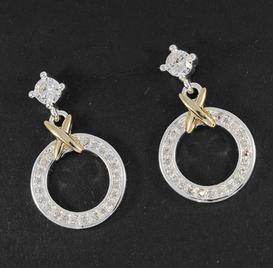 Silver And Gold Plated Two Tone Circle Diamanté Earrings